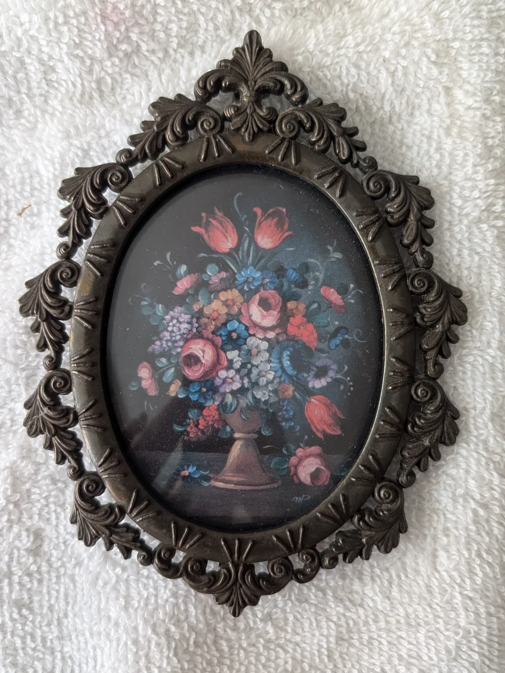 Italian vintage floral Metal framed wall art